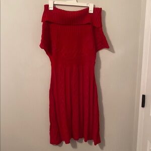Empire Waist Red Knit Sleeveless Dress with Foldover Scarf [Size: M-L]